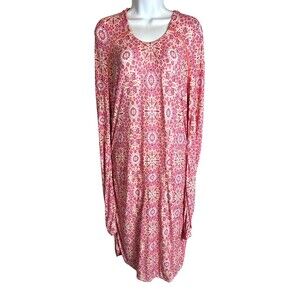 Coolibar UPF 50+ Seacoast Beach Cover-up Dress  Size XS  Pink Floral  LS Hoodie